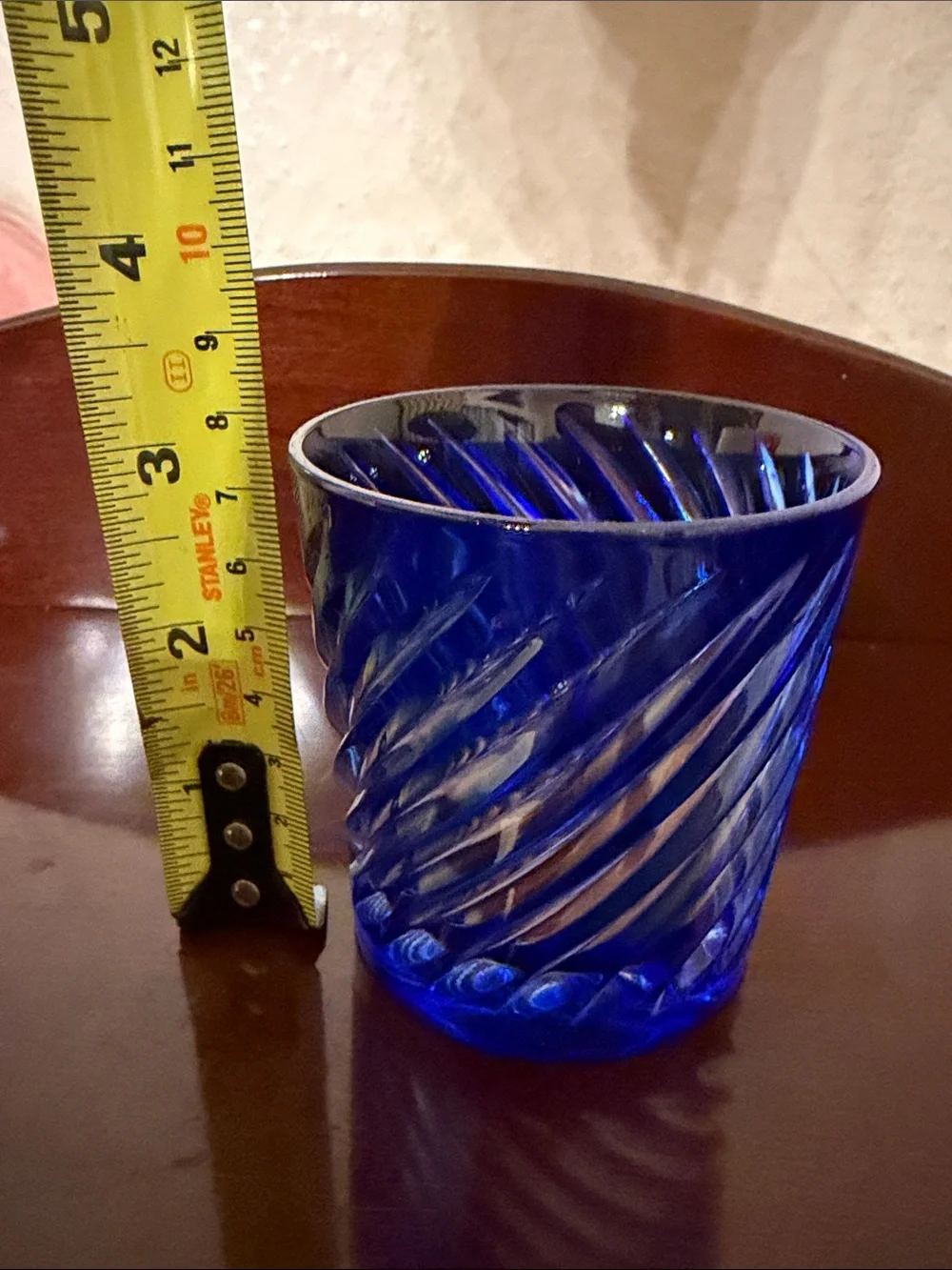 Cobalt Blue double old fashioned cut to clear Swirl glass